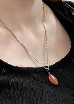 🌹💥 набір: кулон на ланцюжку та сережки натуральний камінь червона яшма7 фото