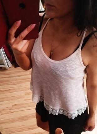 Шикарний натуральний топ з мереживом 12-14