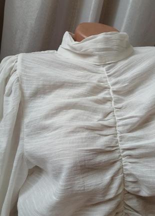Красивая эффектная блуза рубашка из натуральной ткани льняной фактуры  пышный рукав драпировка на гр9 фото