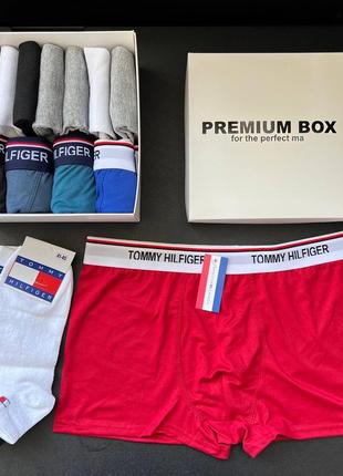 Чоловічі труси + шкарпетки tommy hilfiger в подарунковій коробці комплект 12 шт1 фото