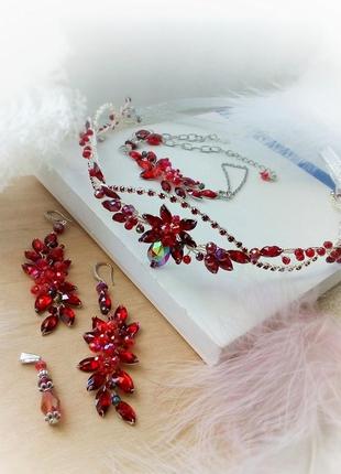 Червона калина комплект набір прикрас сережки слейв браслет діадема кулон етно стиль косплей український