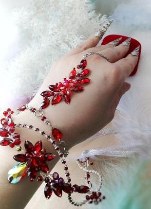 Червона калина комплект набір прикрас сережки слейв браслет діадема кулон етно стиль косплей український3 фото