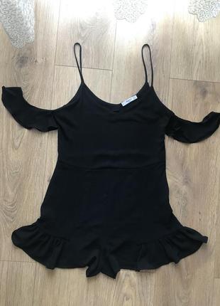 Ромпер комбінезон чорний легкий на бретелях рюші шорти майка