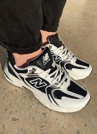 New balance 530 white/black жіночі трендові кросівки баланс чорно-білі з сіткою весна літо осінь женские черно белые кроссовки с сеткой1 фото