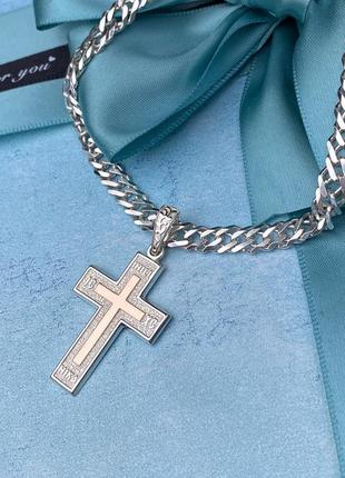 Крестик серебро с золотой пластиной , 925 и 375 проба