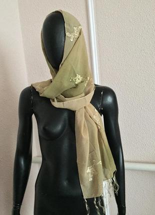 Летний шарф шарфик оливковый новый качественныйх2 фото