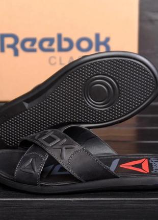 Мужские кожаные  летние шлепанцы-сланцы reebok crossfit