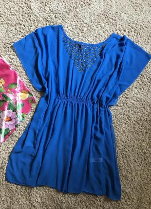 Пляжна туніка синя накидка на пляж вільна туніка на пляж