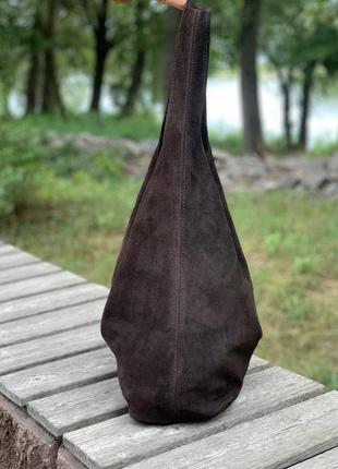 Замшева темно-коричнева сумка-шопер monica, італія, кольори в асортименті3 фото