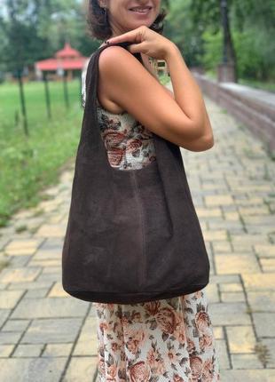 Замшевая темно-коричневая сумка-шоппер monica, италия, цвета в ассортименте