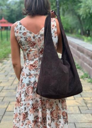 Замшева темно-коричнева сумка-шопер monica, італія, кольори в асортименті