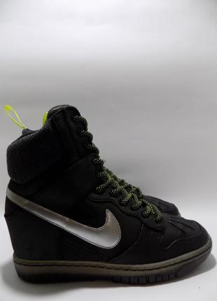 Кожаные кроссовки, сникерсы на скрытой танкетке nike dunk sky hi sneakerboot 2.03 фото