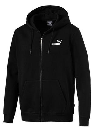 Толстовка мужская спортивная puma essentials fleece hooded 851763 01 (черная, теплая, флис, хлопок, лого пума)