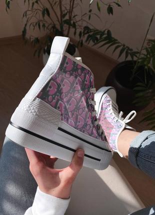 Converse x cr.dior logo новинка масивні жіночі кеди конверс на високій платформі рожеві весна літо женские розовые кеды на высокой подошве6 фото