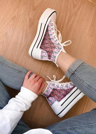 Converse x cr.dior logo новинка масивні жіночі кеди конверс на високій платформі рожеві весна літо женские розовые кеды на высокой подошве1 фото