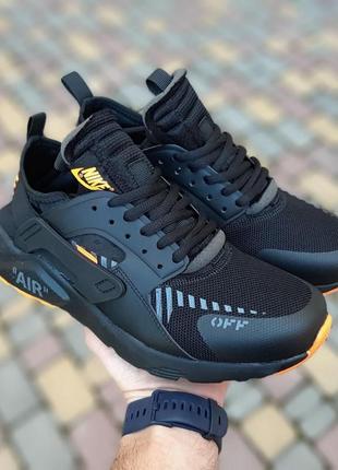 Мужские летние кроссовки nike huarache черные с оранжевым крутые весение кросовки найк хуарачи на парня2 фото