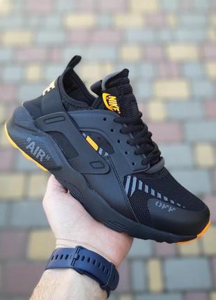 Чоловічі літні кросівки nike huarache чорні з помаранчевим круті весение кросівки найк хуарачи на хлопця