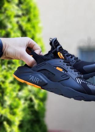 Мужские летние кроссовки nike huarache черные с оранжевым крутые весение кросовки найк хуарачи на парня3 фото