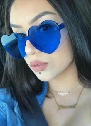 Солнцезащитные очки любящих сердец , цельные, синего цвета