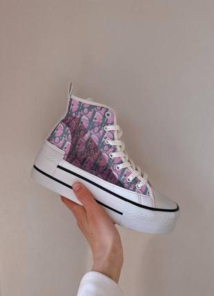 Converse x cr.dior logo новинка масивні жіночі кеди конверс на високій платформі рожеві весна літо женские розовые кеды на высокой подошве10 фото