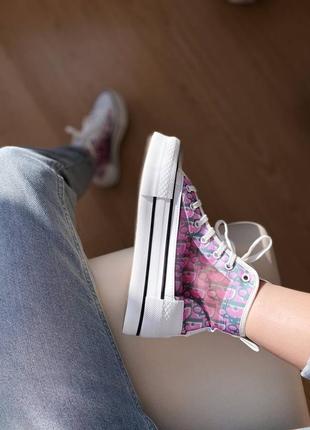 Converse x cr.dior logo новинка масивні жіночі кеди конверс на високій платформі рожеві весна літо женские розовые кеды на высокой подошве