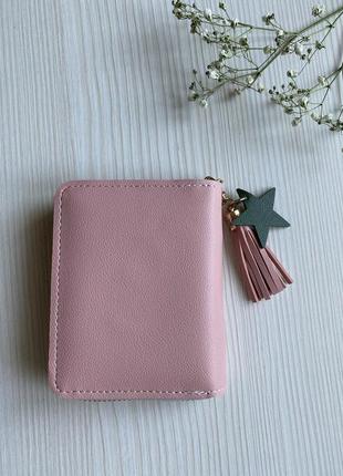 Женский мини кошелек из эко кожи розовый пудра4 фото