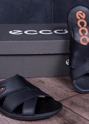 Мужские кожаные летние шлепанцы-сланцы e-series black