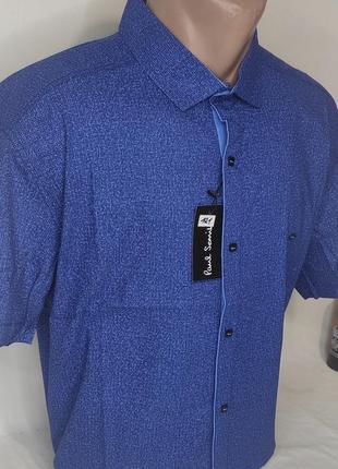 Рубашка мужская с коротким рукавом батальная paul smith vk-0121 синяя в принт стрейч коттон турция, тенниска2 фото