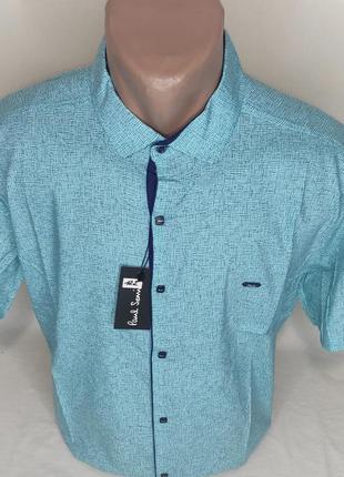 Рубашка мужская с коротким рукавом батальная paul smith vk-0122 голубая в принт стрейч коттон турция, тенниска9 фото