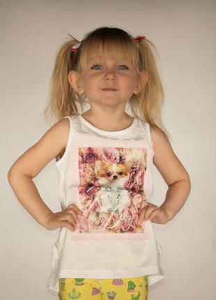 Белая майка для девочки lc waikiki / лс вайкики в собачкой на груди
