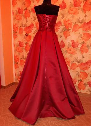 Вечірній випускний бордове плаття в підлогу4 фото