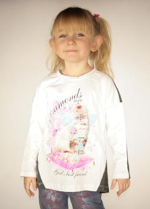 Белый реглан для девочки lc waikiki / лс вайкики с темной спинкой с котиком на груди