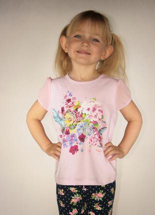 Розовая футболка для девочки lc waikiki / лс вайкики с цветами на груди
