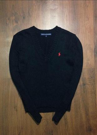 Чёрный джемпер свитер с вырезом polo ralph lauren оригинал