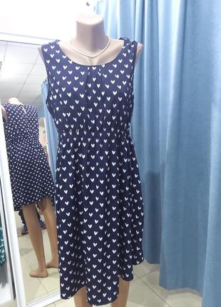 Платье с принтом сердечек💙сарафан#летнее платье#синее платье