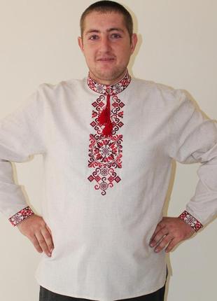 Вышиванка мужская льняная козак с длинным рукавом производитель украина2 фото