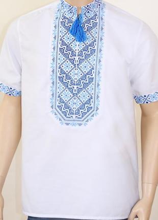 Вышиванка-рубашка николай с коротким рукавом мужская белая производитель украина6 фото