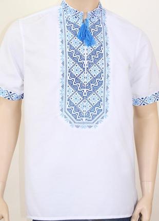 Вышиванка-рубашка николай с коротким рукавом мужская белая производитель украина5 фото