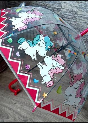 Детский прозрачный зонтик unicorn