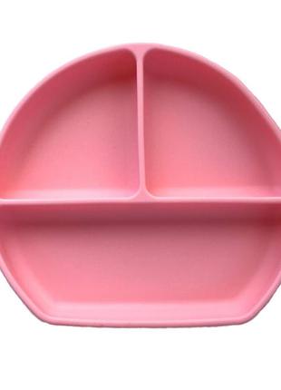 Тарелка силиконовая секционная на присоске розовая