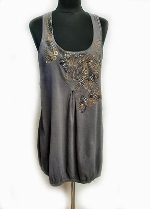Майка з вишивкою сіра р 38-40 трикотаж довга