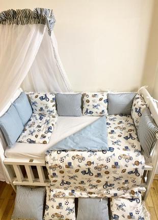 Набір в ліжечко для новонораджених із турецького сатину « машинки»2 фото
