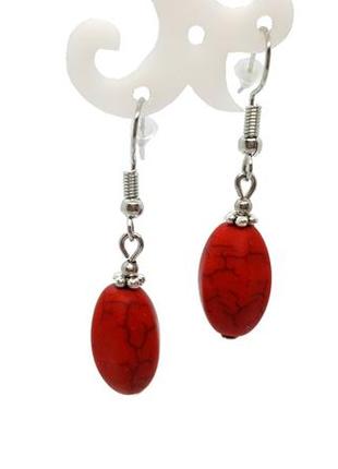 🌹🌟 сережки з підвісками натуральний камінь тонований червоний говліт2 фото