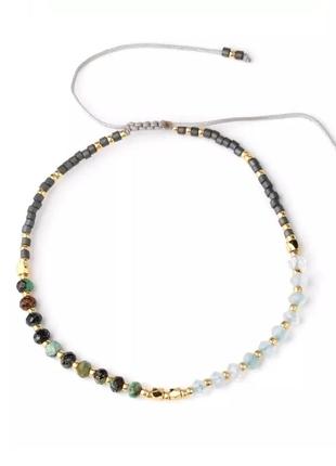 🔺✨💎 мініатюрний браслет фенечка нитка натуральне каміння аквамарин, амазоніт та гематит