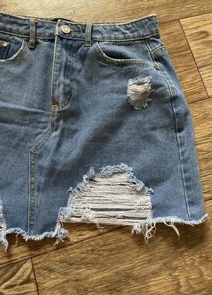 Джинсовая юбка missguided, джинсовая мини юбка голубая , юбка с высокой посадкой5 фото