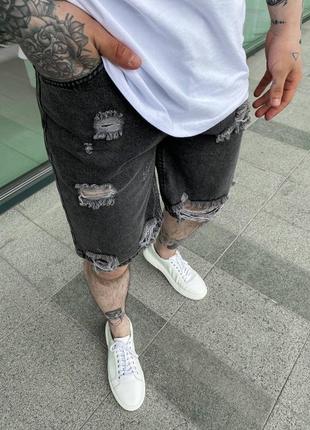 Мужские джинсовые шорты в темно-сером цвете4 фото