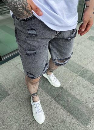 Мужские летние джинсовые шорты в сером цвете3 фото