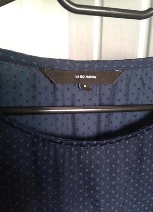Шовкова блуза топ vero moda короткий рукав темно-синя р м2 фото