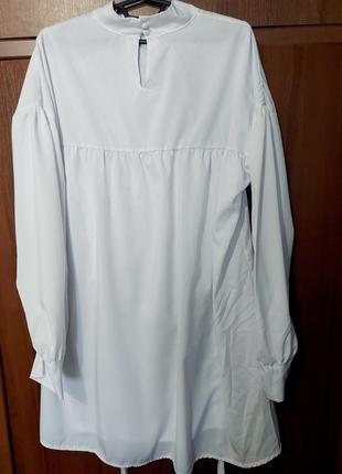 Белоснежная платье туника с завязками и обьемными рукавами2 фото