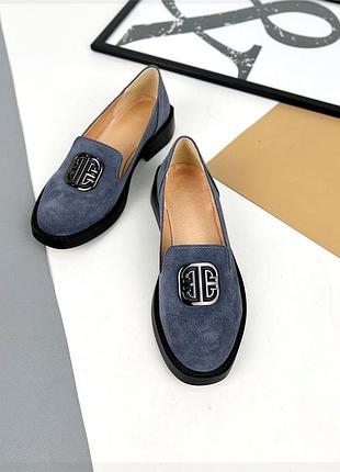 Лофери, сірий, натуральна замша